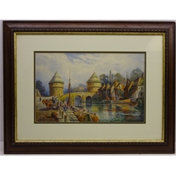  An Old Bridge Belgium, watercolour signed by Charles James Keats (British 19th century) titled verso 30.5cm x 48.5cm and Venice, watercolour signed by the same hand 38cm x 23cm (2)  
