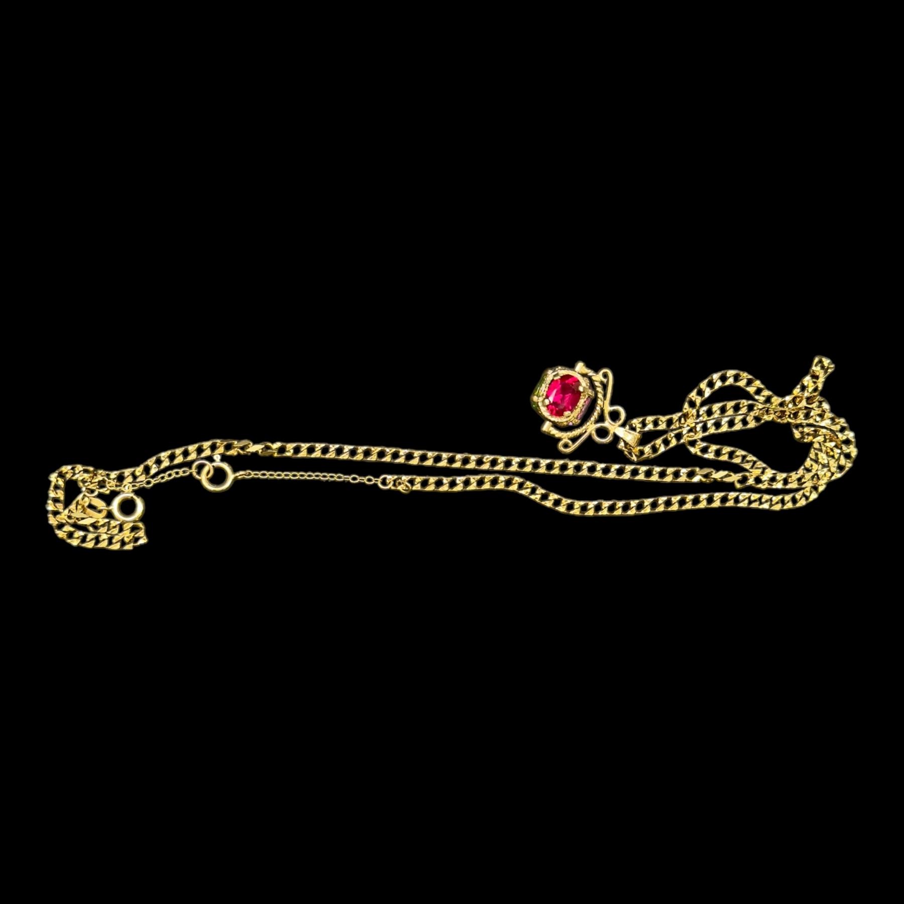 9ct gold stone set spinning fob pendant necklace, hallmarked