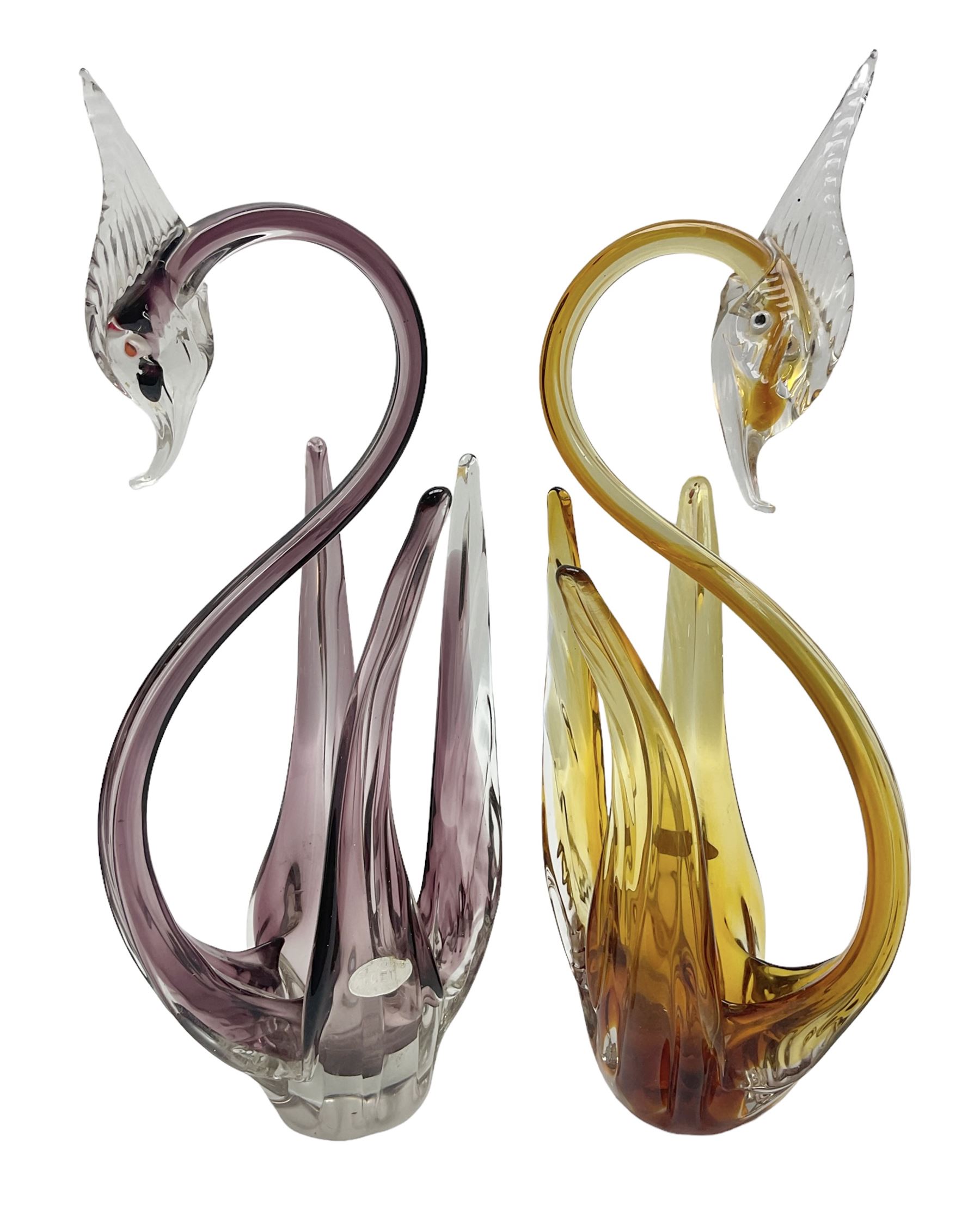 Pair of Murano Icet glass birds, H37.5cm