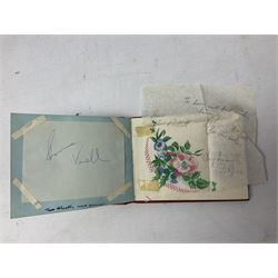 Mid 20th century autograph book, to include autographs from Beverley Sisters, Reg Varney, Ronnie Verrell, Betty Mitchell, etc, poems and verses etc