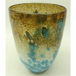  Monart style hand blown glass vase, having turquoise, brown and cream mottled decoration, H23cm   