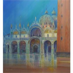 Raymond Oliver (British 1933-): 'After the Rain - Basilica San Marco - Venice', acrylic on...
