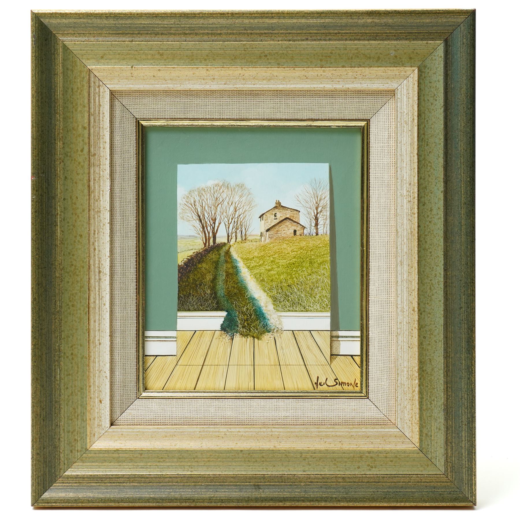 Neil Simone (British 1947-): 'Forward and Beyond', oil on panel signed 14cm x 11cm