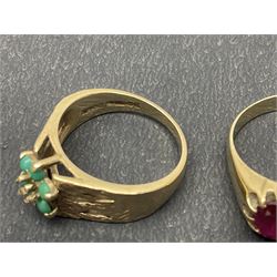 Gold paste stone set dress ring and a turquoise cluster ring, both hallmarked 9ct