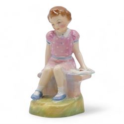 Six Royal Doulton figures comprising 'Jack' and 'Jill' HN2060 & HN2061, 'Once Upon a Time', 'Tootles', 'Miss Muffet' and 'Linda' (6)