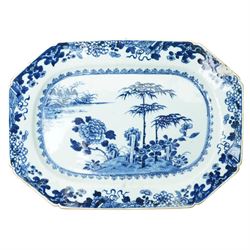Two 18th century Chinese blue and white platters, painted with traditional landscapes, D31cm 