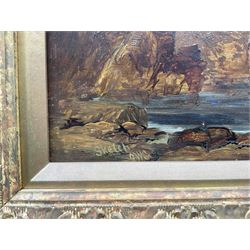 John Wilson Carmichael (British 1800-1868): On the Beach at Cullercoats, oil on board signed with initials and inscribed 'Sketch' 24cm x 34cm