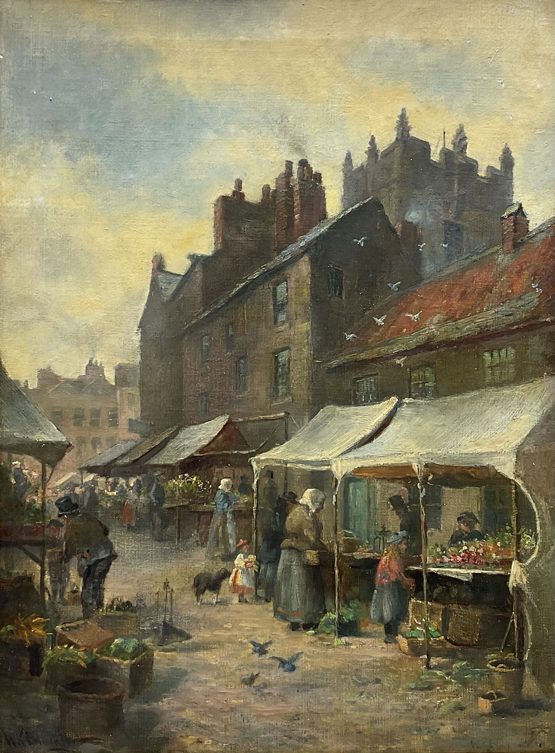 William Kay Blacklock (British 1872-1944): 'A Corner of the Market Place Richmond Yorkshire', oil on canvas signed, titled signed and dated 1895 verso 40cm x 29cm