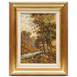 Abraham Hulk Jr. (British 1851-1922): Man Pondering a Stream, oil on canvas signed 34cm x 24cm