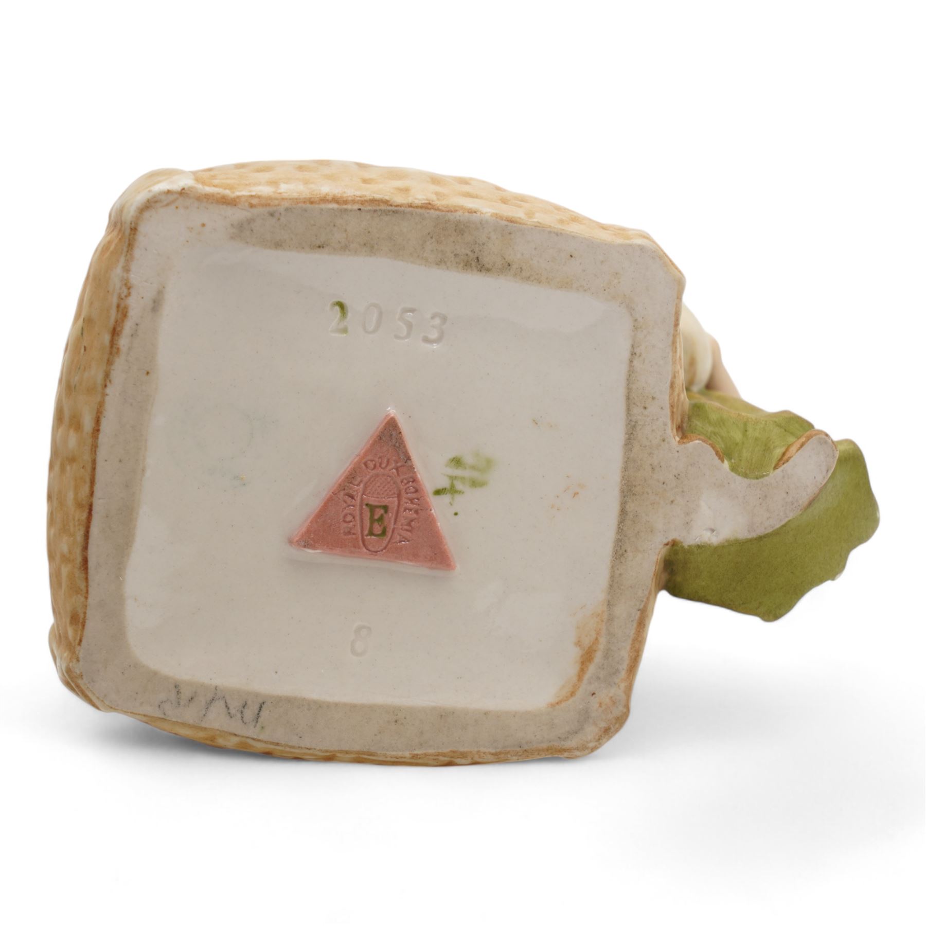 Royal Dux figural basket, modelled with a boy sitting upon the rim, H20cm, a Royal Dux figural trinket dish and a figural jug (3)