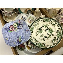Quantity of ceramics to include Copeland Spode 'Wild Flower' plate with blue printed mark beneath, Booths, Mason's ironstone, Minton Haddon Hall trinket dish, majolica plate, Royal Doulton, Wedgwood, Sylvac novelty teapot, etc