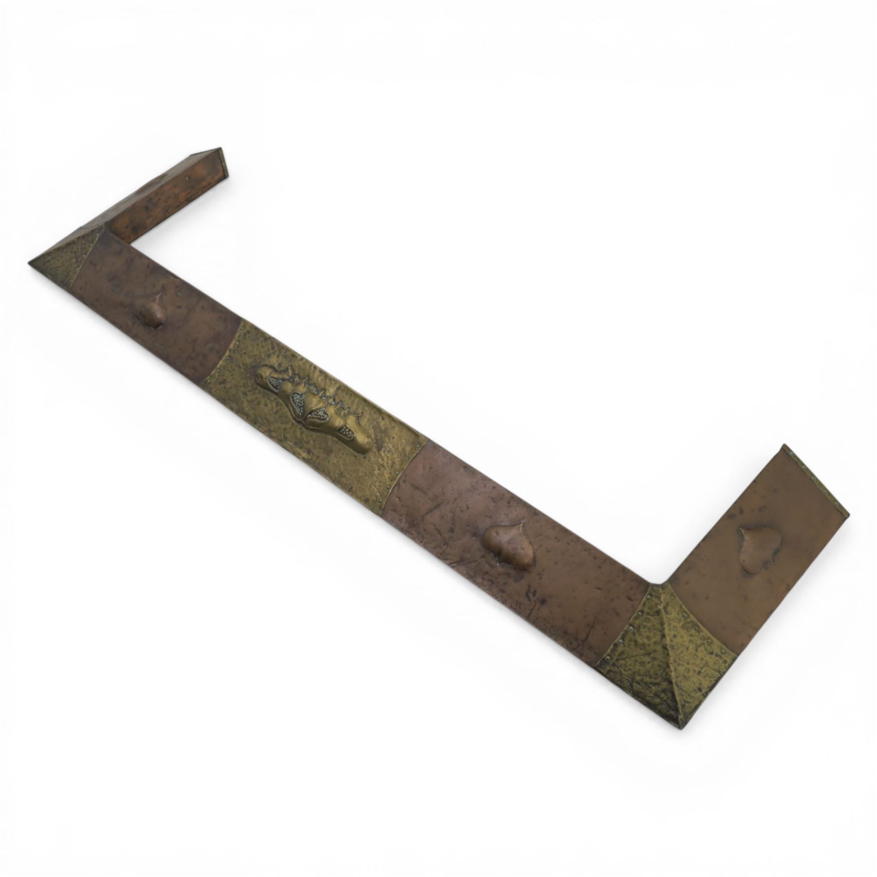 Arts and Crafts copper and brass hammered fire fender