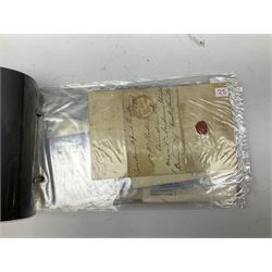 Postal history - comprising twenty seven letters / entires / fronts, including pre-stamp examples from the late 18th century, pre-paid examples and official paid examples, housed in a ring binder album