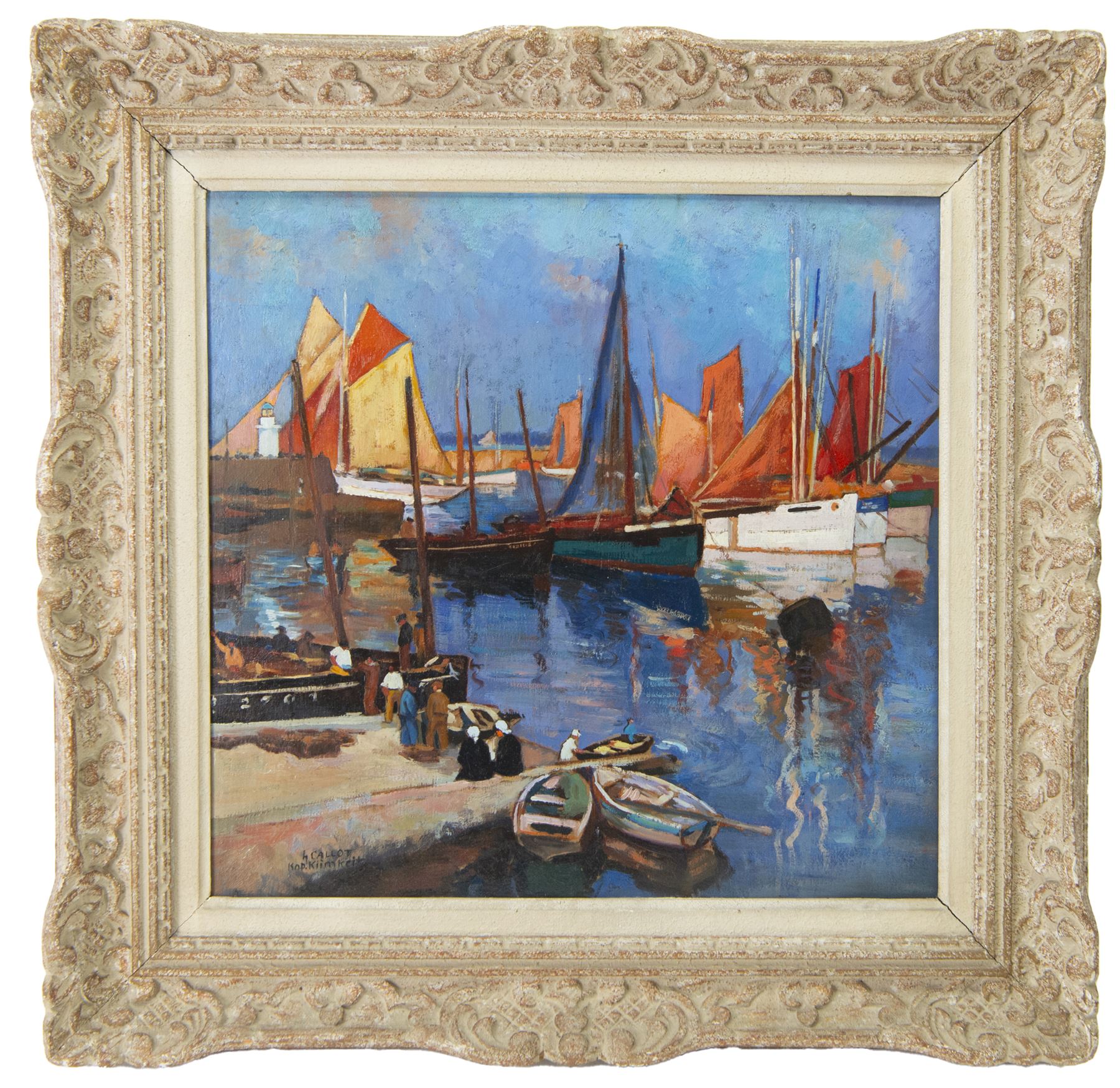 Henri Eugene Callot (French 1875-1956): Boats in a Harbour, oil on panel signed 41cm x 42cm
