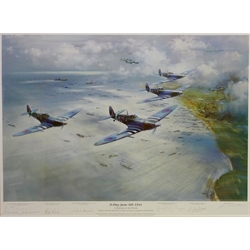  'D-Day June 6th 1944, A Triumph of Air Power' ltd.ed. print after Frank Wootton, No.24/850 signed by the artist and Johnnie Johnson, Geoffery Page, L W Stark, Roland Beaumont, Bill Read,  47cm x 63cm   