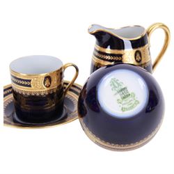 Limoges Coffee can and saucer, jug and open sucrier, all decorated with gilt boarder and decorated with bees framed with laurel leaves, with makers mark beneath