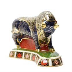 Royal Crown Derby Grecian Bull paperweight, with gold stopper, boxed