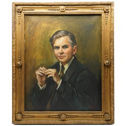 Brenda Bury (British 1932-): Members of European Parliament - 'Frederick Ponsonby 10th Earl of Bessborough' 'Rafton Pounder' 'Sir James Scott Hopkins' 'William Murray 8th Earl of Mansfield & Mansfield' 'John Brewis' and 'Peter Kerr 12th Marquess of Lothian', set of six oils on canvas variously signed, one dated '74, in matching frames, 76cm x 59cm (6)
Provenance: Property of a Nobleman.