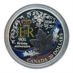 Four Royal Canadian Mint fine silver twenty dollar coins, comprising 2016 '1916 The Somme Offensive', 2016 'A Celebration of Her Majesty's 90th Birthday', 2017 '1917 The Battle of Vimy Ridge' and 2018 'The 1908 Sovereign 110th Anniversary of the Royal Canadian Mint', all cased with certificates
