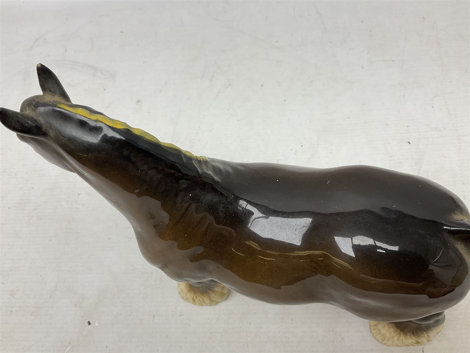 Group of three Beswick Shire horses, comprising CH. Burnham Beauty mare in matte finish, dapple grey horse and bay horse, all with stamped marks beneath