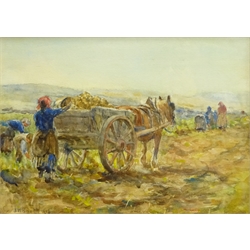  James William Booth (Staithes Group 1867-1953): Women and Boys Picking Potatoes, watercolour signed and dated 1919, 26cm x 37cm  DDS - Artist's resale rights may apply to this lot   