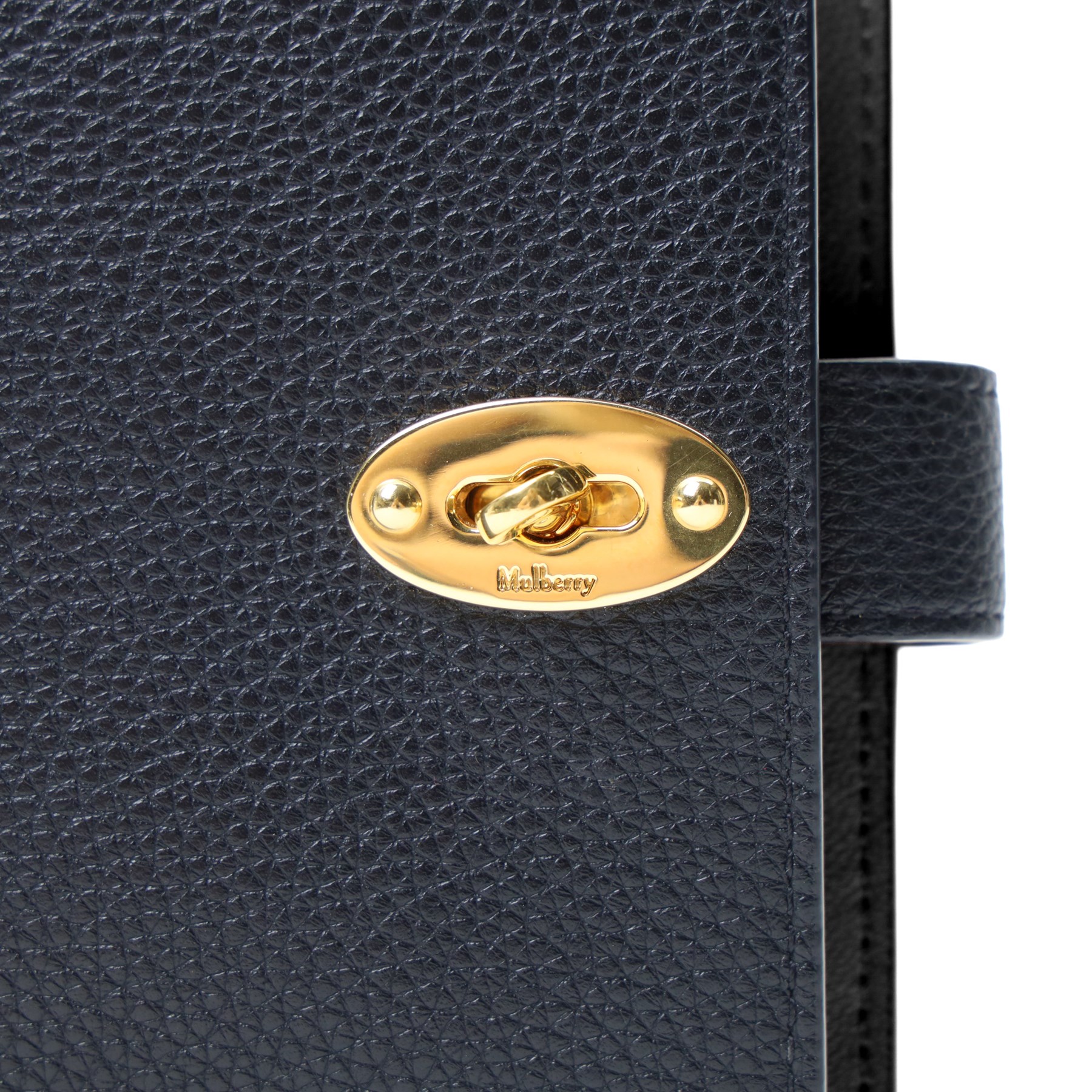 Mulberry - Postman’s Pocket Book, black small classic grain leather, with gold-tone Postman’s Lock fastening, six-ring binder and tan fitted interior with pen holder, with original Mulberry product tag