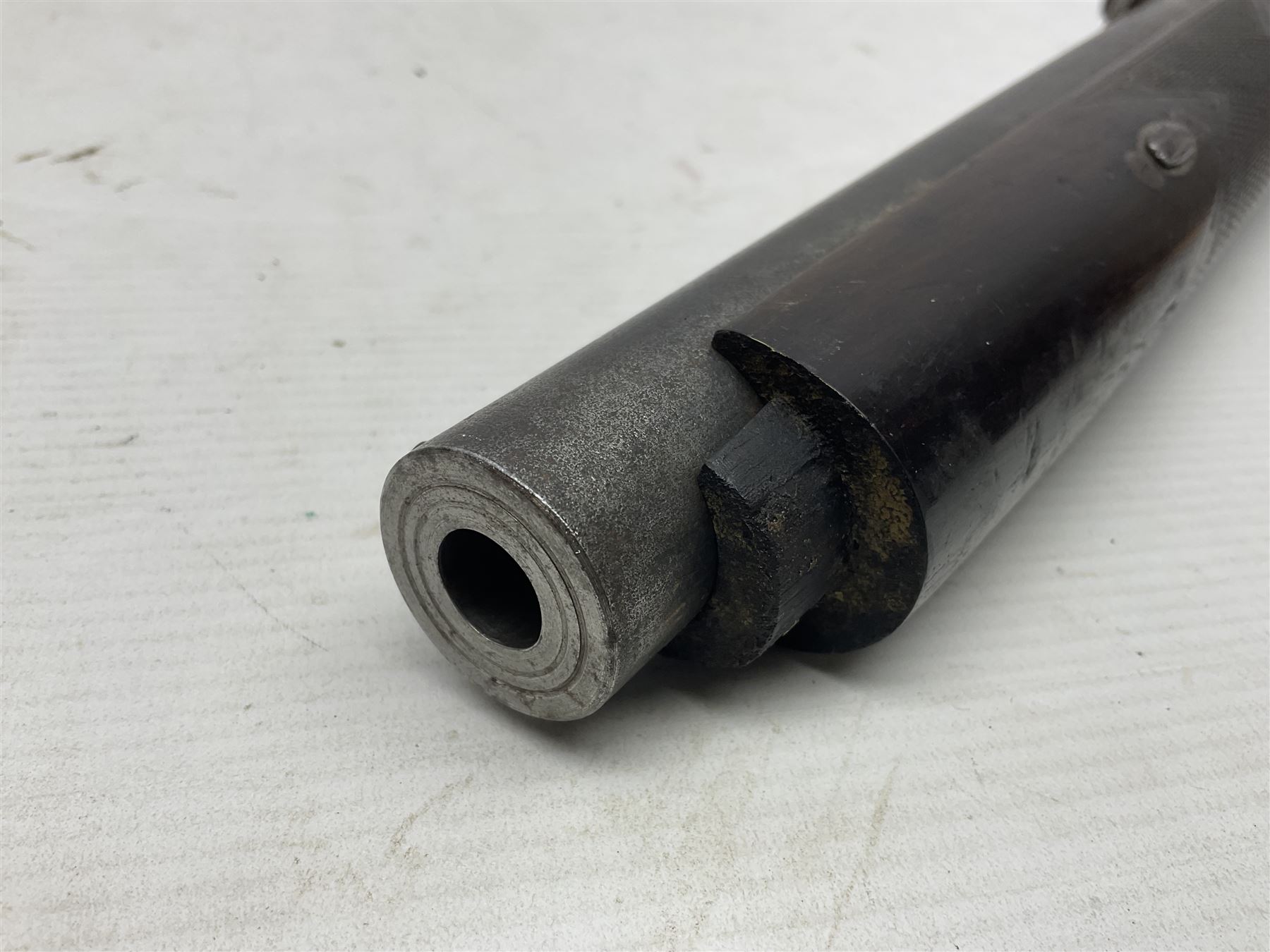 19th century George Gibbs of Bristol .461 cal. muzzle loading percussion match rifle with 28cm cut-down barrel and cut-down stock, Metford type rifling, fitted with additional three folding leaf rear sight to 400yds, back action sight still fitted to tang, maker's name to lock and top of barrel, serial no.439. L46.5cm overall