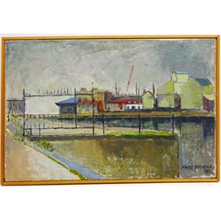  Industrial Dock Yard, 20th century oil on canvas signed and dated 1957 by Mary Katrina (Shemza) 51cm x 77cm  