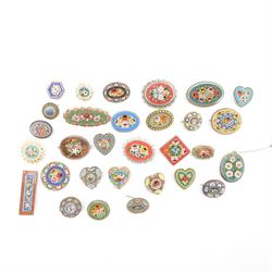 Thirty micro mosaic brooches all with floral decoration to the centre, in various shapes i...