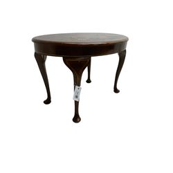 Early 20th century walnut Chinoiserie occasional table with Chinoiserie decoration, the oval top decorated with raised gilt decoration depicting figure in landscape with pagoda, on cabriole supports