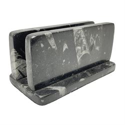 Letter rack with Orthoceras and Goniatites inclusions, H5cm, L10cm