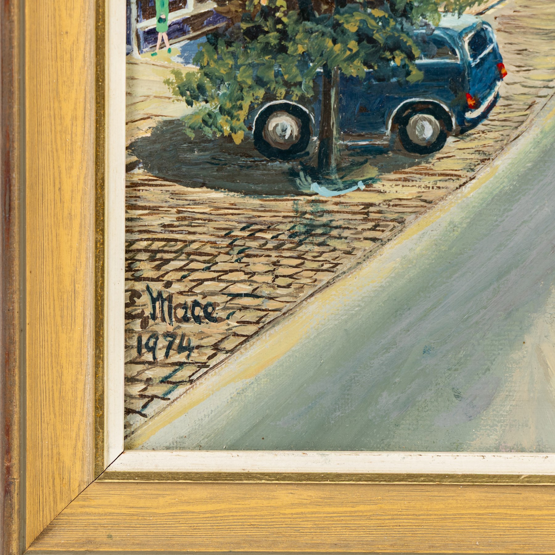 E Mace (British 20th century): Skipton Town Square, oil on board signed and dated 1974, 39.5cm x 49.5cm; Vivien R* (British 20th century): The Humber Estuary, gouache indistinctly signed and dated '93, 24cm x 34.5cm (2)