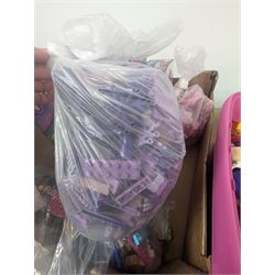 Lego Friends no. 3189 Stables set, Lego Trolls no. 41252 World Tour set, The Lego Movie set no. 70825, three small Lego Friends sets, all boxed and a quantity of loose Lego, including purple and pink colourways