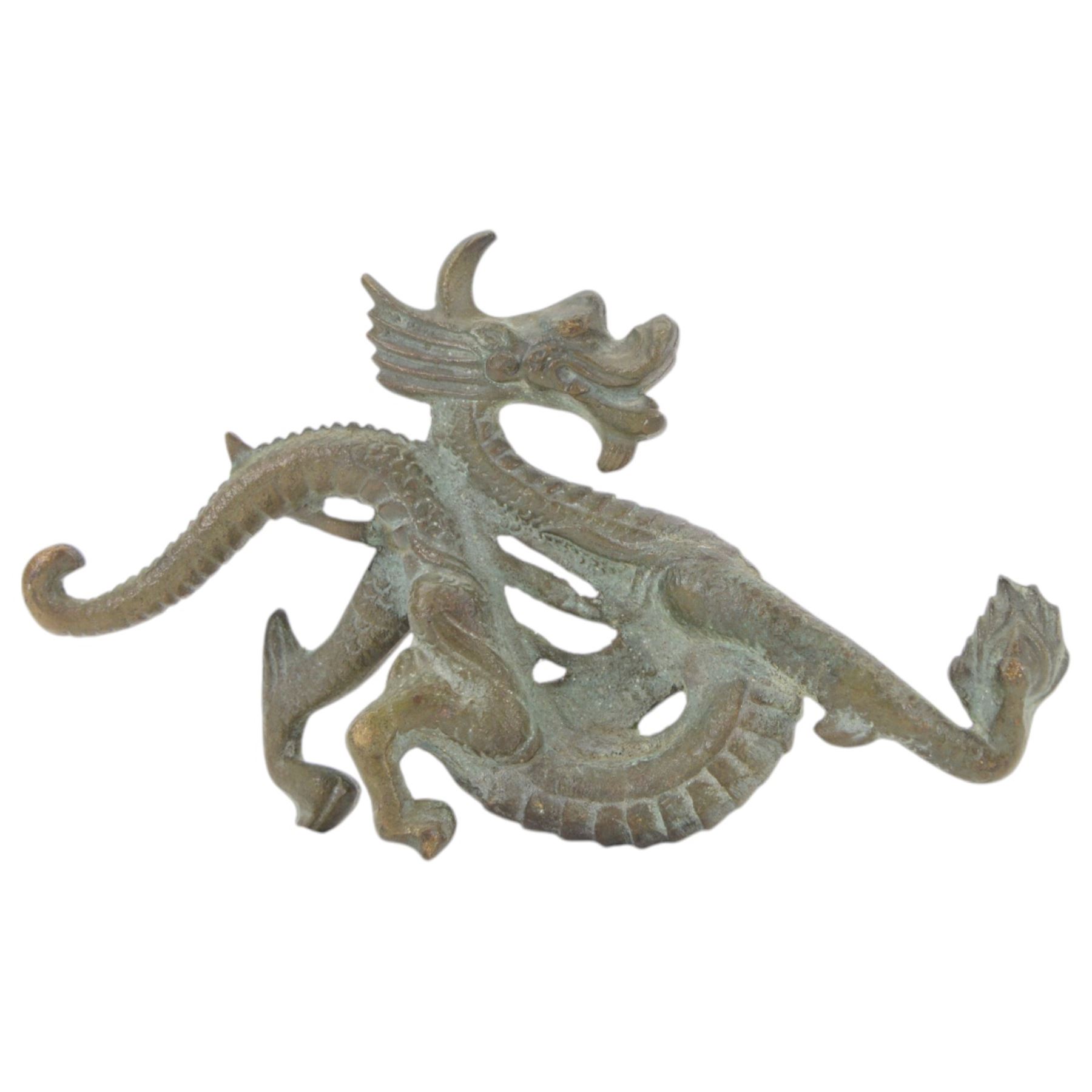Bronzed Chinese Fu Lu Shou figure group, together with a dragon sculpture  
