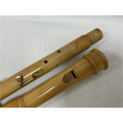 Wooden bass recorder, possibly by Roessler but unmarked, in fitted and lined case 