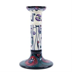 Moorcroft Tribute To Charles Rennie Mackintosh jug and candlestick, designed by Rachel Bishop, jug H24cm