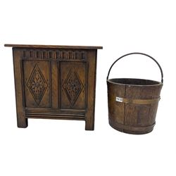 Tudor style oak coal type box with hinge