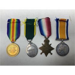 WW1 group of three medals comprising British War Medal, 1914-15 Star and Victory Medal awarded to 1270 Dvr. J. Fisher A.S.C.; and Territorial Efficiency Medal to T4-214571 Dvr. J. Fisher R.A.S.C.; all with ribbons (4)