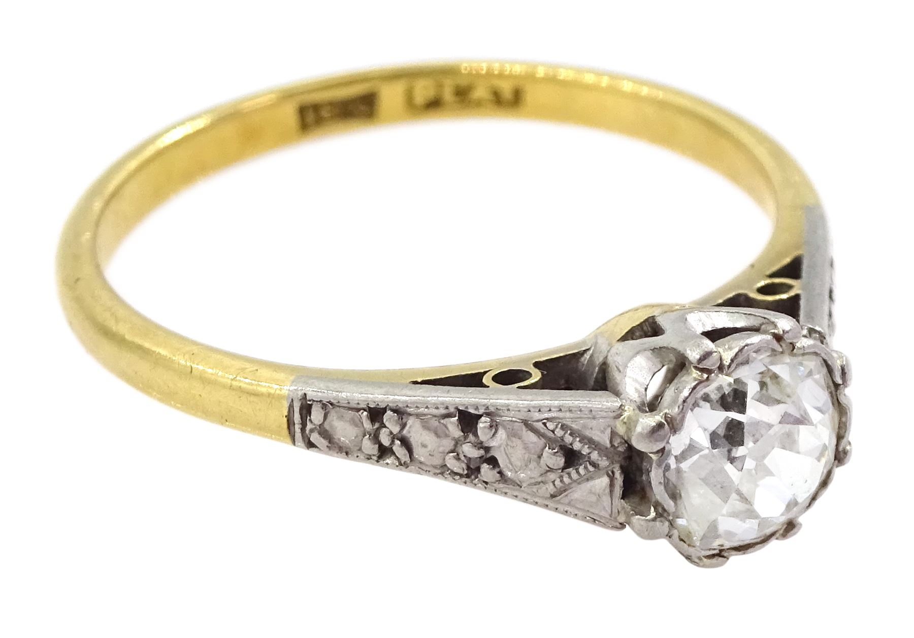 Early 20th century single stone old cut diamond ring, stamped 18ct Plat, diamond approx 0.60 carat

