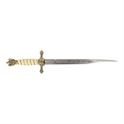 WWII Third Reich Kriegsmarine naval dirk, L25cm double fullered engraved blade, the ricasso marked Eickhorn, Solingen, ivorine celluloid handle and brass scabbard, L42cm