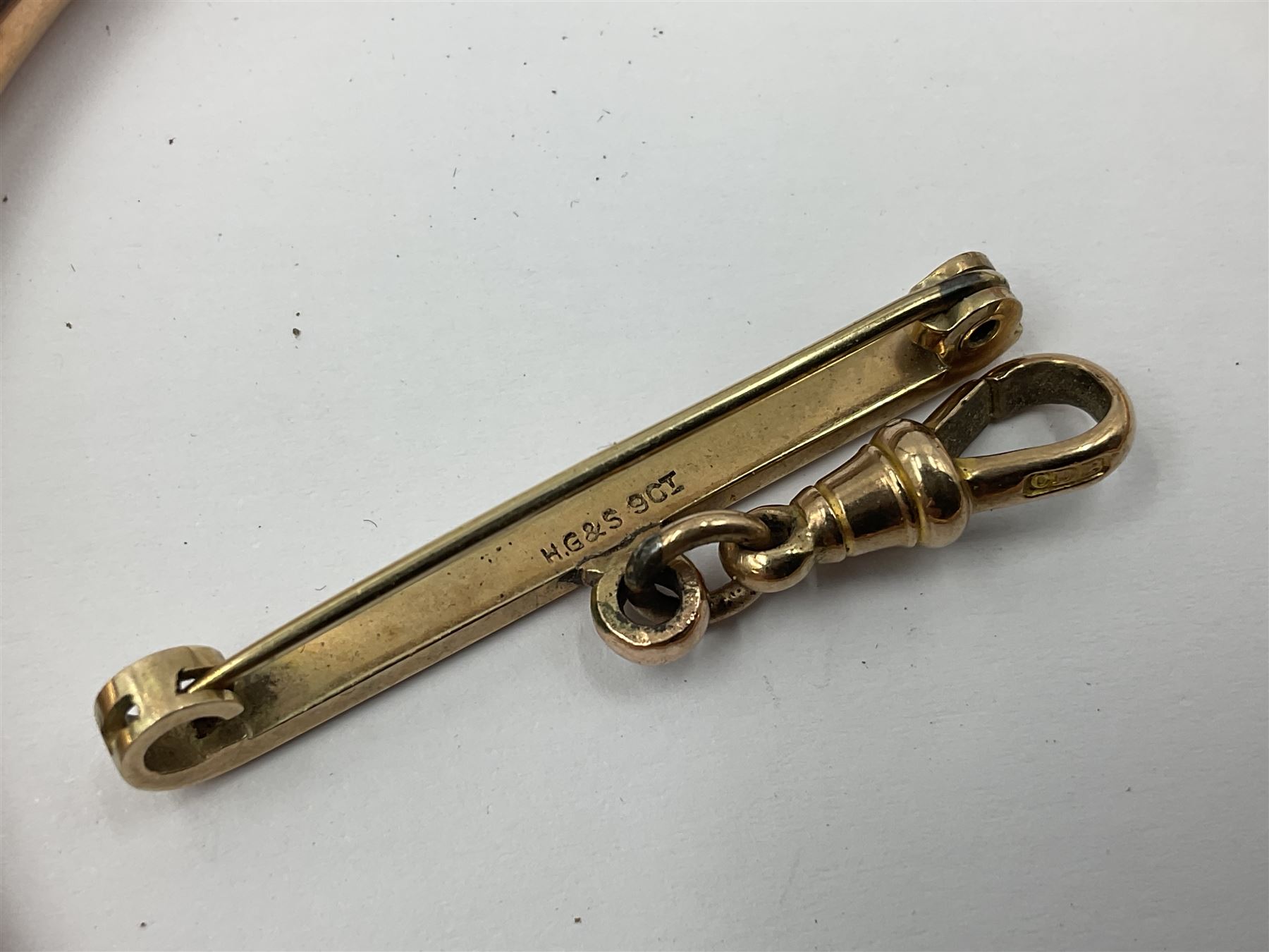 Jaeger-Le Coultre military pocket watch, the back case engraved G.S.T.P 037076, with broad arrow, together with a Pratima stop watch, 9ct gold bar brooch with clip, 9ct gold bangle with metal core, pair of gold plated spectacles and a set of Simmons sovereign scales, in original box