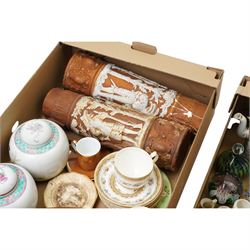 Canton famille rose teapot, covered tureen, pair of contemporary Chinese ginger jars, Victorian glass, paperweights etc, in two boxes