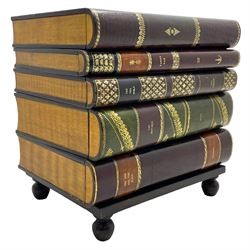 Maitland-Smith - four drawer chest in the form of a stack of leather-bound books, the top drawer with metal label inscribed 'Maitland-Smith', on turned feet