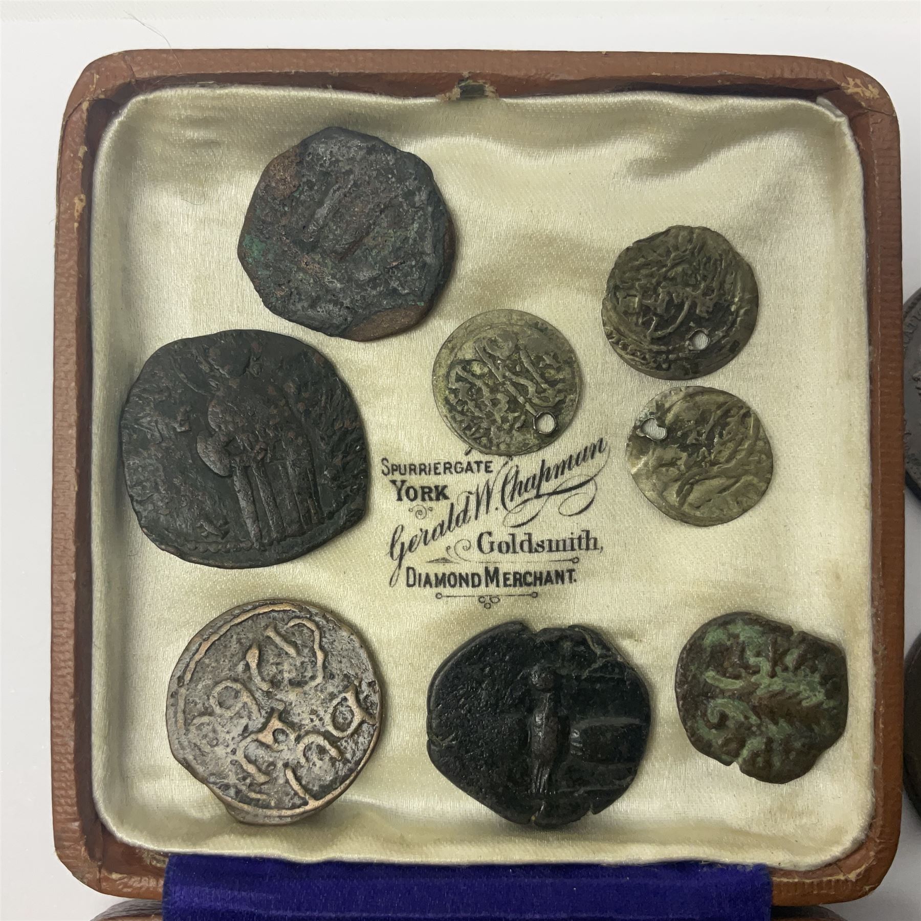 Coins, tokens, paranumismatic and miscellaneous items, including United States of America 1850 one cent, 1877 one dime, 1884 five cents, 1926 Liberty dime etc, Queen Victoria New Brunswick 1843 one penny token, East India Company 1845 half anna, Chinese cash coins, Grand Lodge of Maryland November 16th 1886 Centennial Session medallion etc