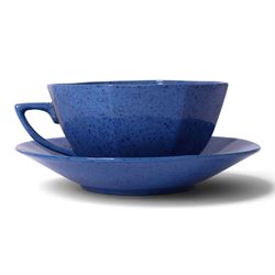 Moorcroft Powder Blue part coffee set, comprising coffee pot, two sucrier, jug, three coffee cans and saucers, together with a vase in the same colourway, together with Adderley tea set in a similar colour way