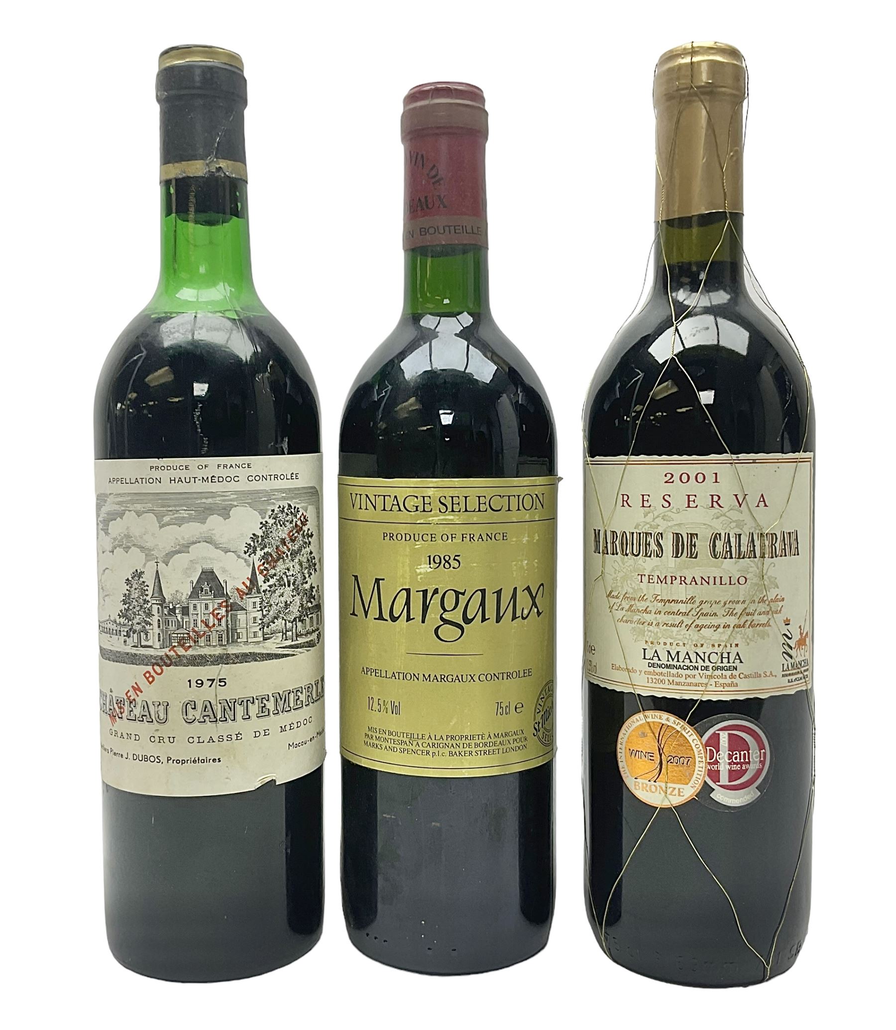 Mixed wine, comprising Chateau Cantemerle, 1975, Grand Cru Classe Se Medoc, Chateau Notton, 1985, Margaux and Marques De Calatrava, 2001 Tempranillo, various contents and proof (3) 