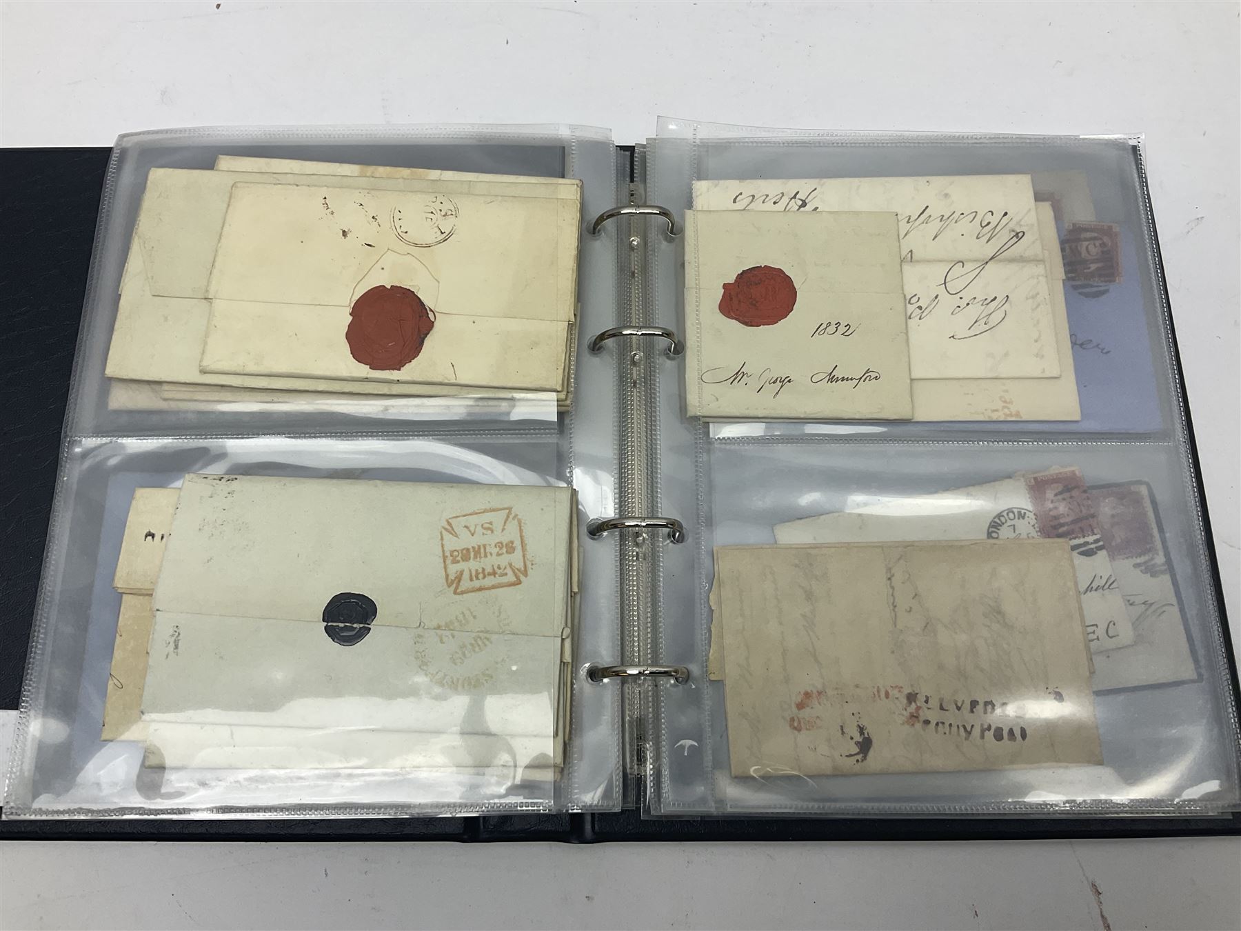 Postal history, including imperf penny reds on covers or entires, mourning cover, Cape of Good Hope overprinted postal stationary, pre-stamp items etc, housed in a ring binder folder
