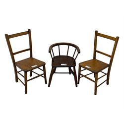 Pair of Victorian mahogany balloon back dining chairs (W49cm); 20th century oak drop-leaf dining table (W92cm); three small children's chairs (6)