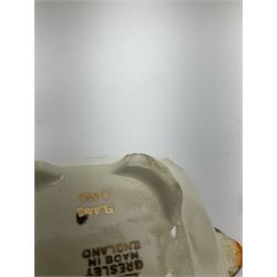 Two Royal Crown Derby pattern Imari soup bowls, pattern 2451, Belleek Fermanagh Ireland four piece set in green shamrock pattern, Royal Doulton small lady figure, Marie HN1370, large Wedgwood fruit bowl, Sylvac jardiniere in autumn leaves pattern, five pieces Co-operative Society commemorative ceramics, with selection of other ceramics. 