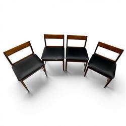 BCM (Bath Cabinet Makers) - mid-20th century teak extending dining table with BCM set of four teak dining chairs with bar back and black vinyl seats